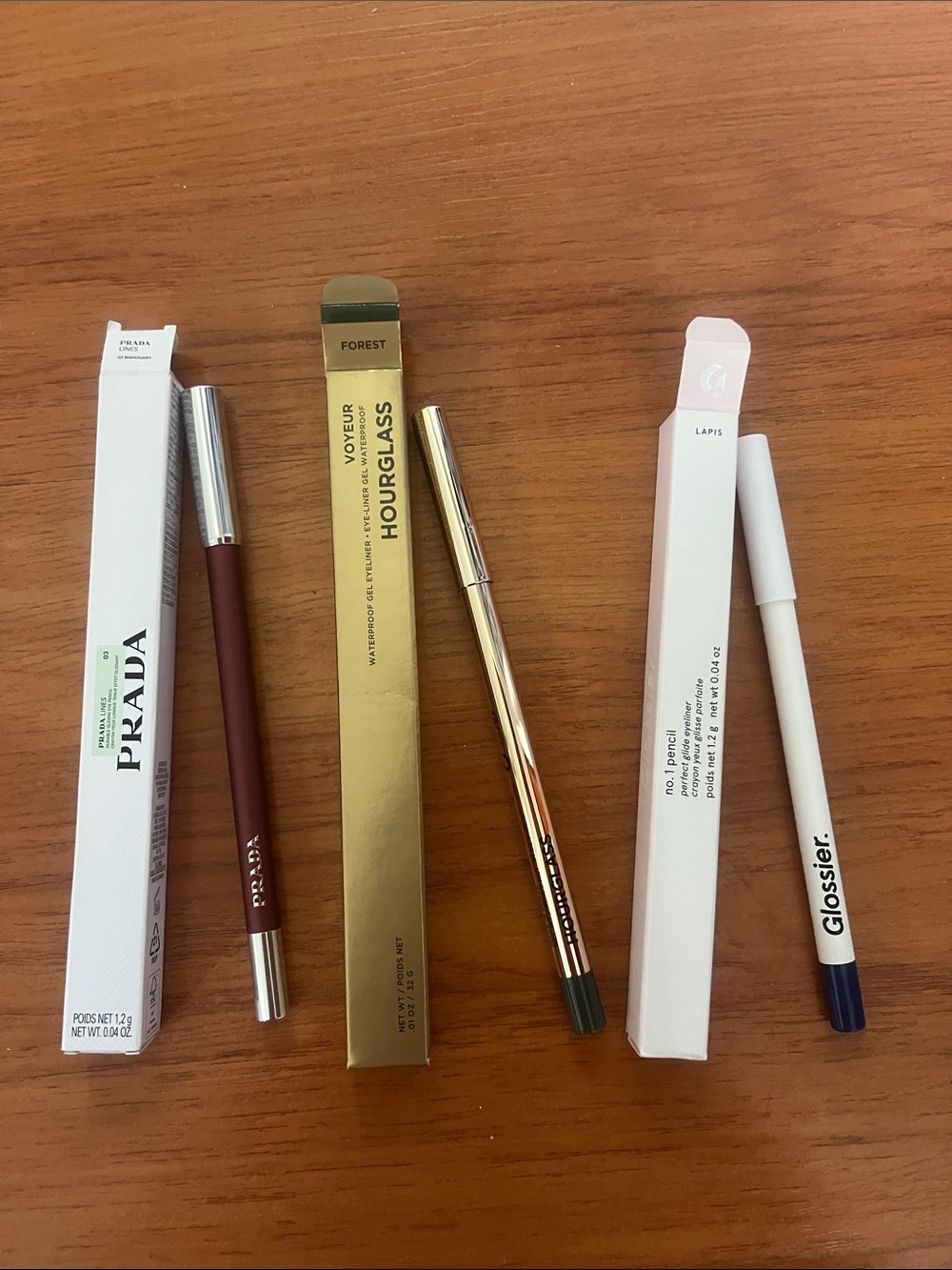 Set of 3 Eyeliners from Prada (Mahogany), Hourglass, (Forest), & Glossier (Lapis